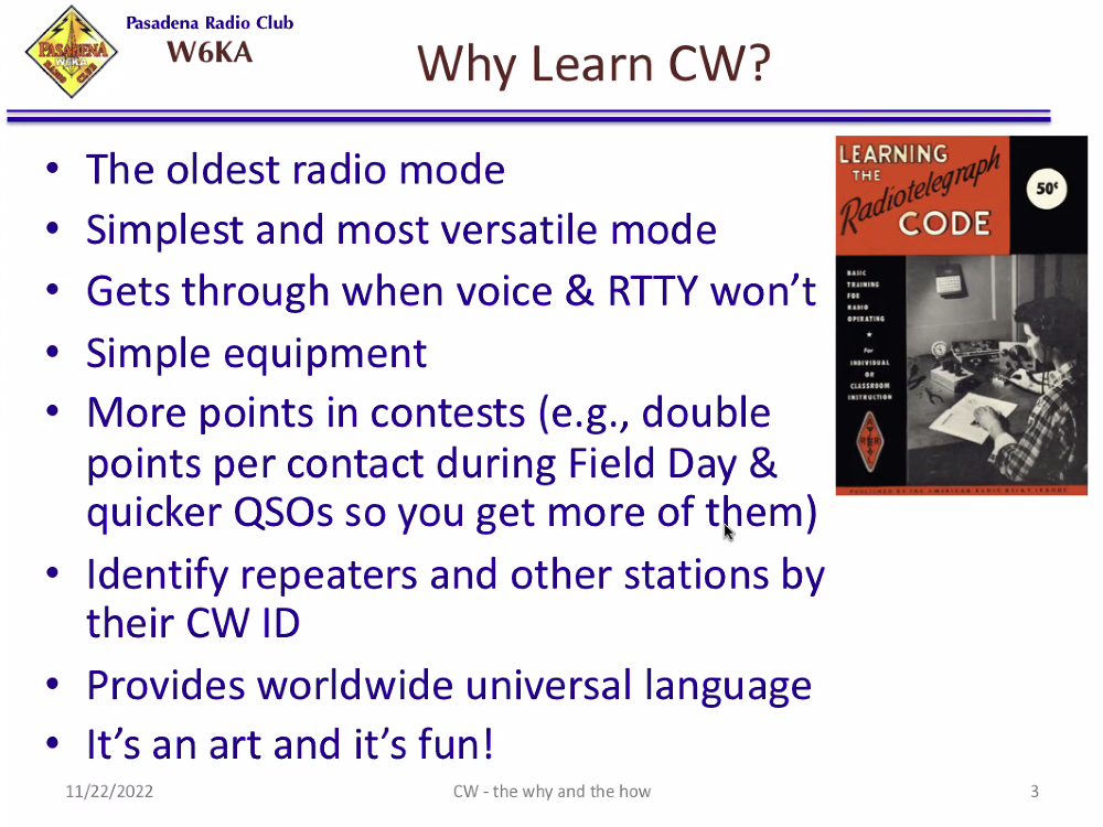 Why Learn CW? from Jim Marr, AA6QI's presentation